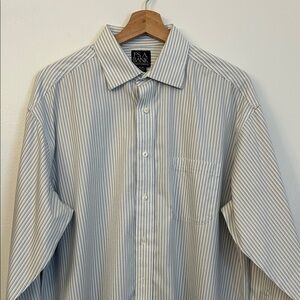 Jos. A. Bank Men's White and Blue Pinstripe Dress Shirt